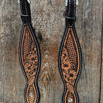 Two Tone Floral and Basketweave One Ear Headstall / Bridle #FK401