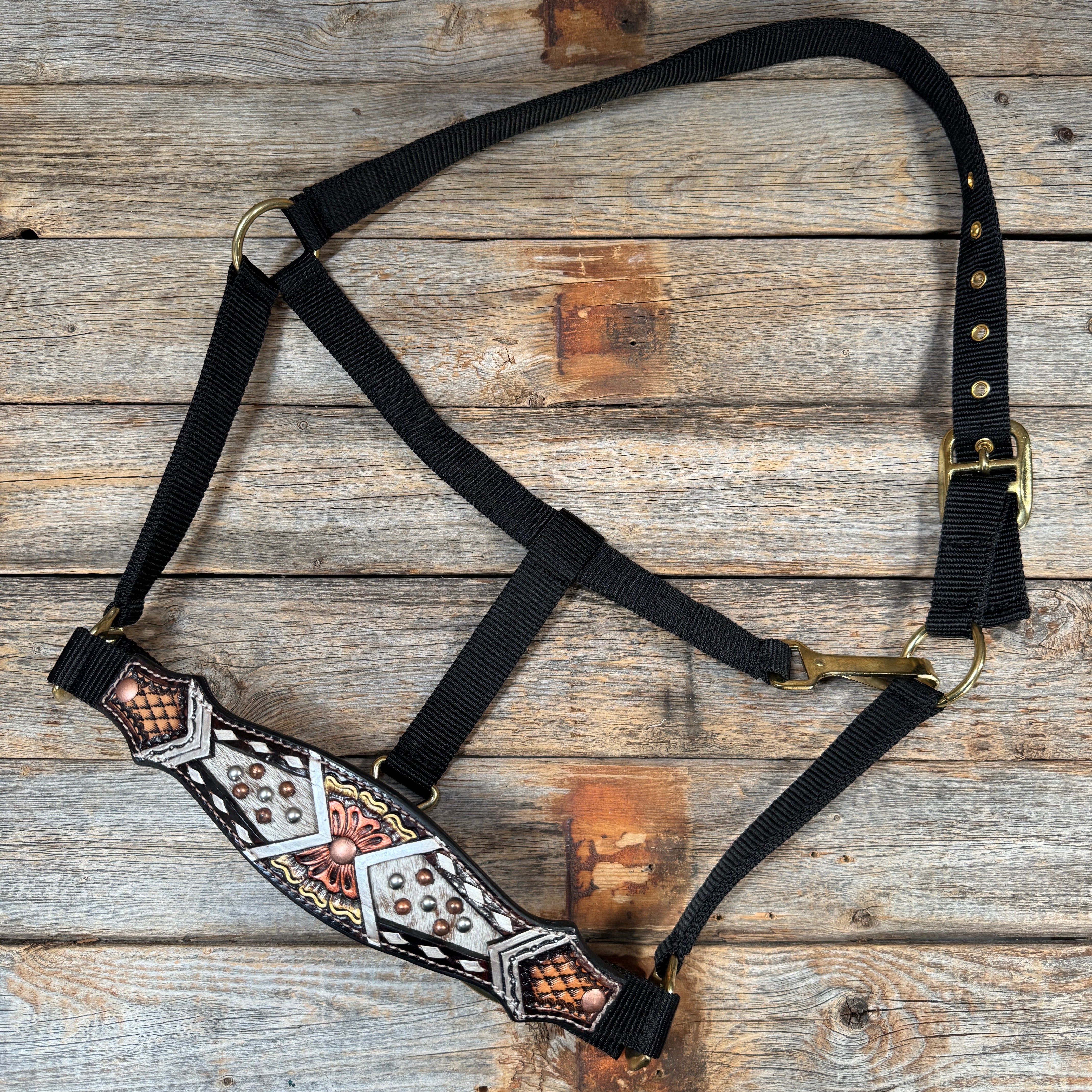 Black Nylon Halter with Cowhide Leather Noseband #NH115