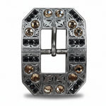 Antique Silver Champagne - Jet Crystal Conchos | Sizes 1"- 3" | Buckles | Saddle Set | Leather Rosettes | Slide