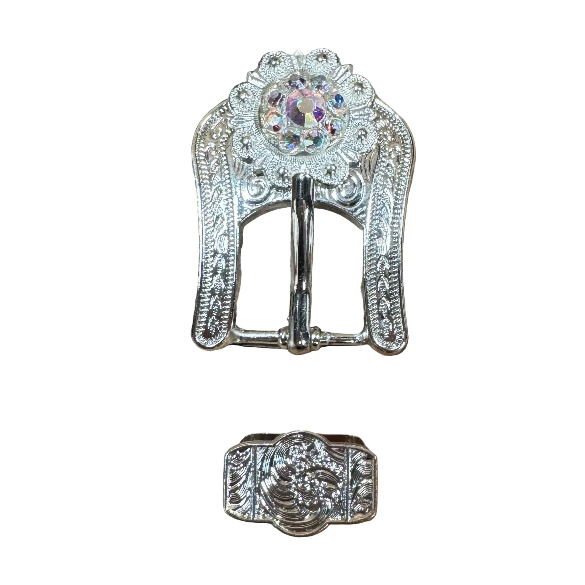 AB Bright Silver European Crystal Buckle Keeper Set