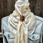 35X35" Solid Cream Wild Rag / Scarf WRS11 - Tooled Leather Wild Rag Slides - Assorted