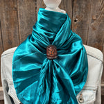 35X35" Solid Teal Wild Rag / Scarf WRS5 - Tooled Leather Wild Rag Slides - Assorted
