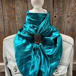 35X35" Solid Teal Wild Rag / Scarf WRS5 - Tooled Leather Wild Rag Slides - Assorted
