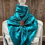 35X35" Solid Teal Wild Rag / Scarf WRS5 - Tooled Leather Wild Rag Slides - Assorted
