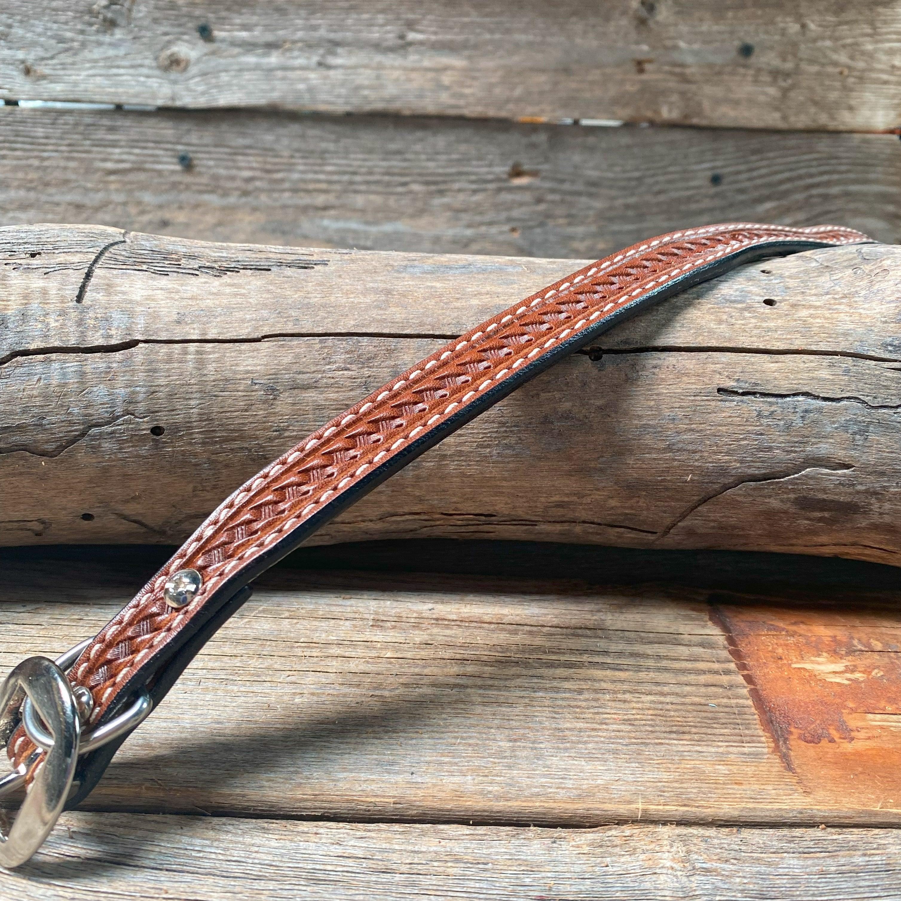 Basketweave Straight Leather Dog Collar 10" - RODEO DRIVE