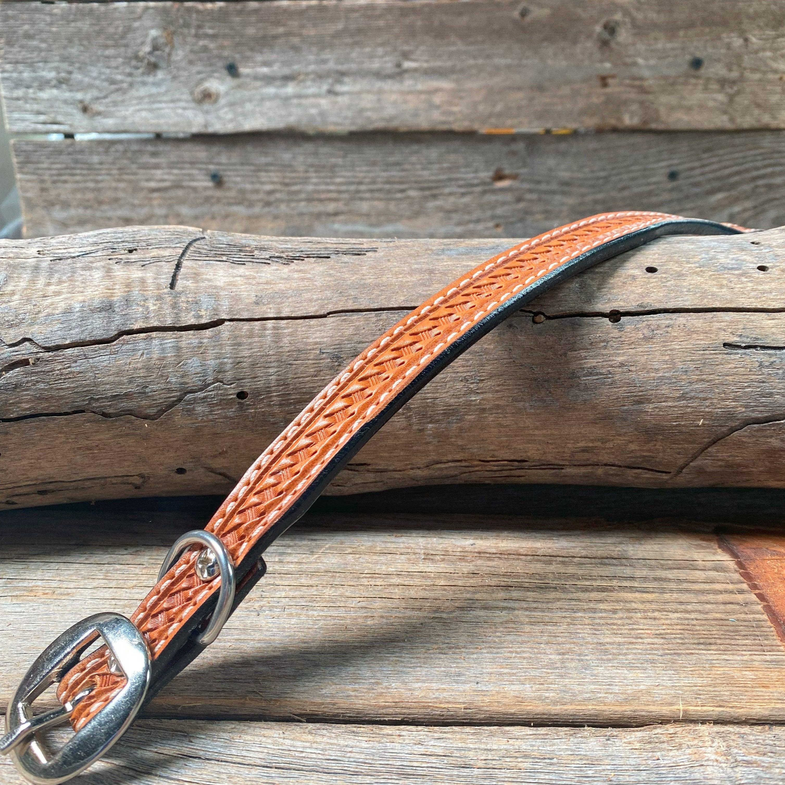 Basketweave Straight Leather Dog Collar 10" - RODEO DRIVE