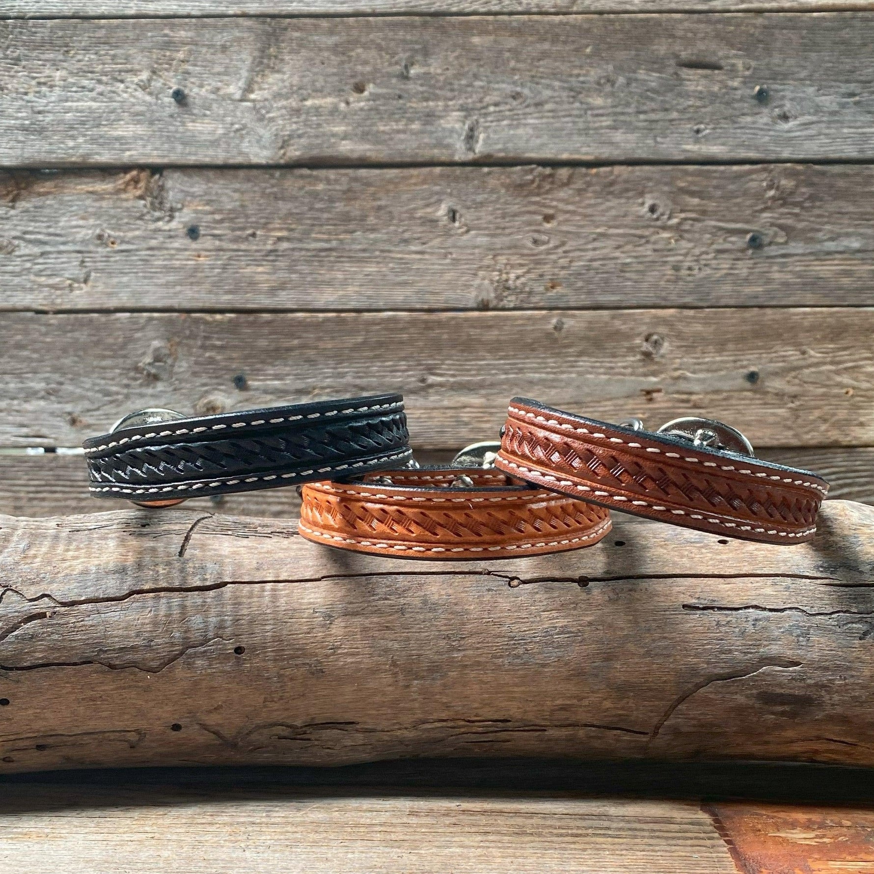 Basketweave Straight Leather Dog Collar 10" - RODEO DRIVE