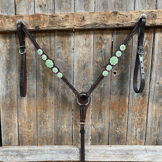 Dark Oil Floral Neon Green Browband / One Ear Tack Set #BBBC560 - RODEO DRIVE