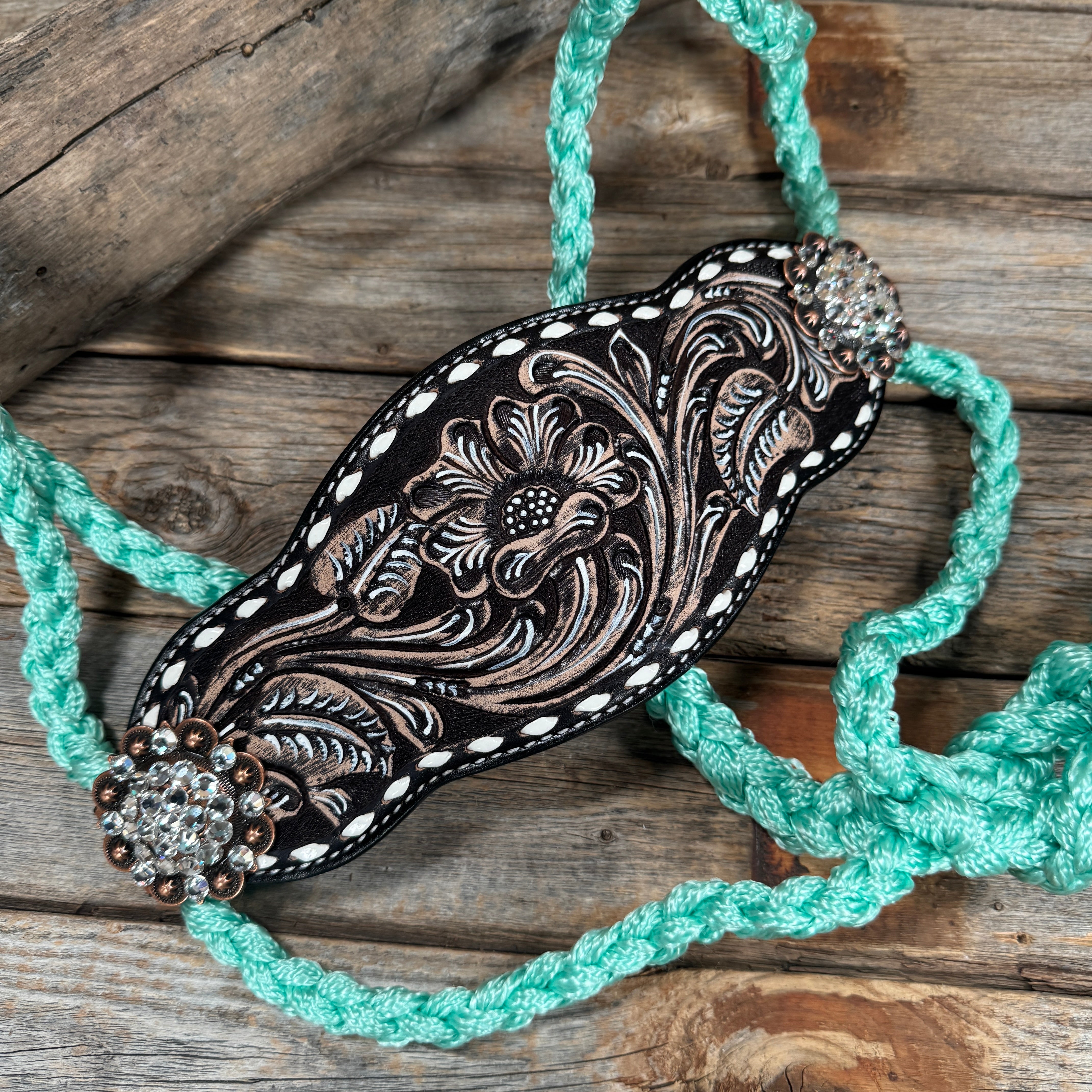 Bronc Noseband Mule Tape Halter with Copper Clear Conchos #MT300