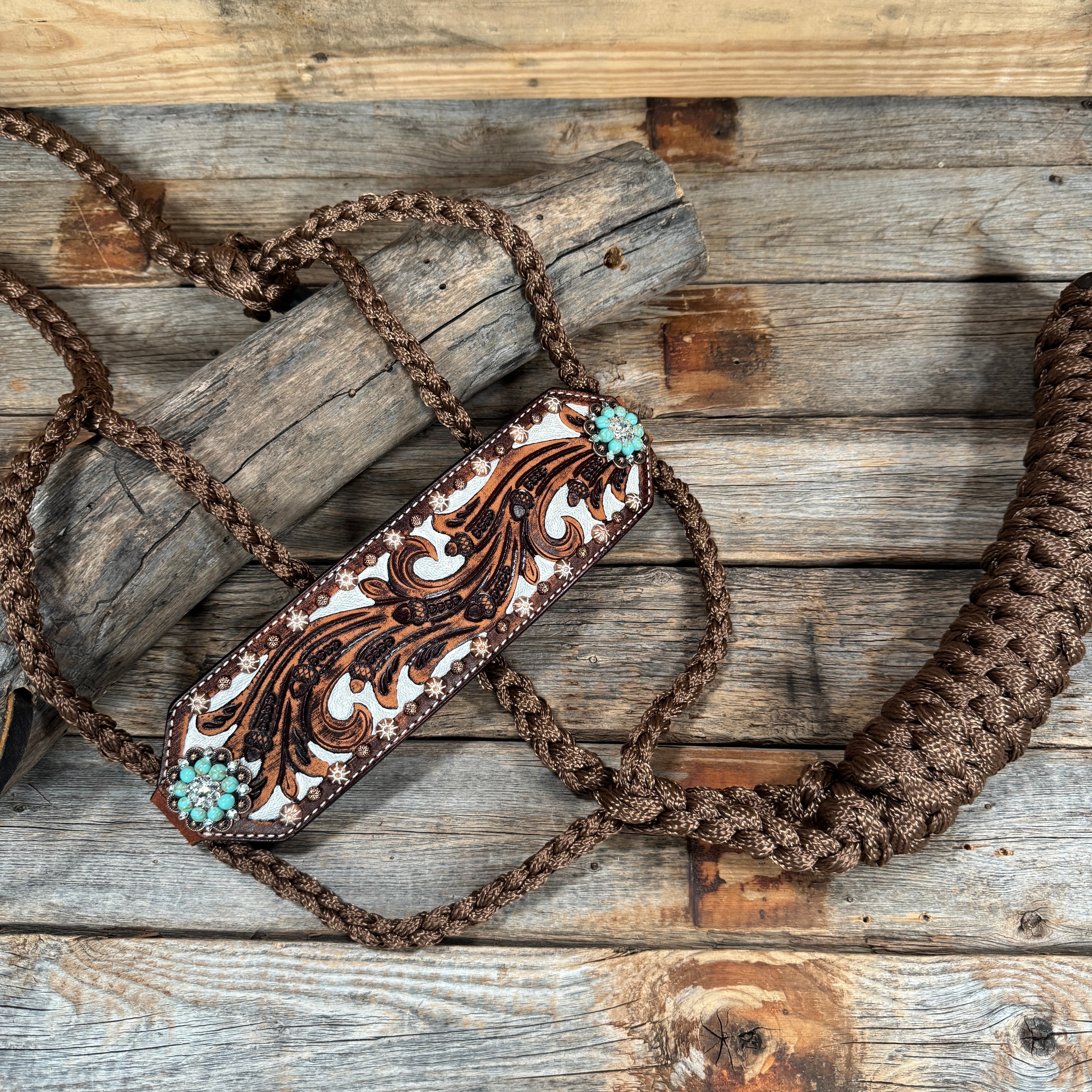 Bronc Noseband Mule Tape Halter with Copper Turquoise/Clear Conchos #MT301