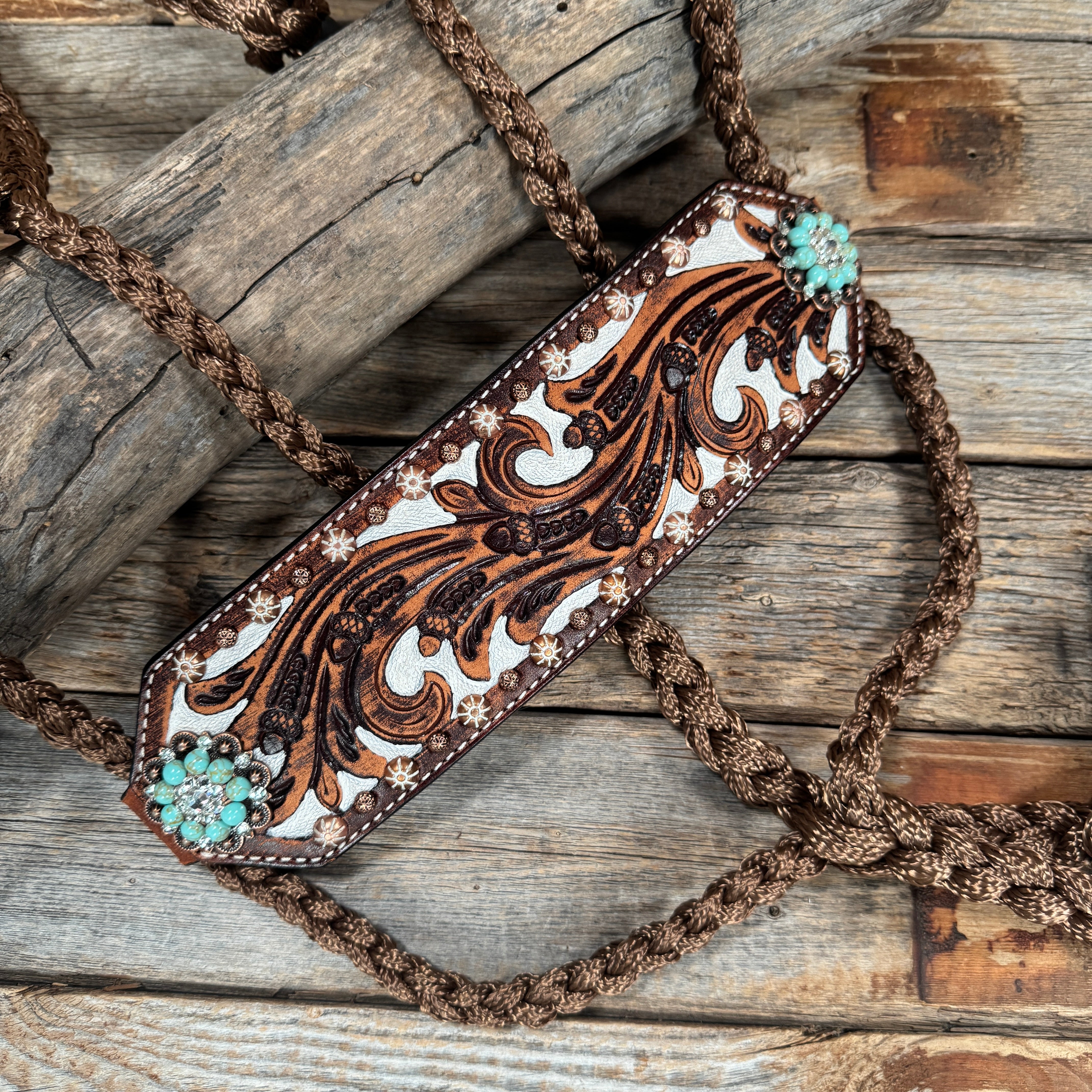 Bronc Noseband Mule Tape Halter with Copper Turquoise/Clear Conchos #MT301