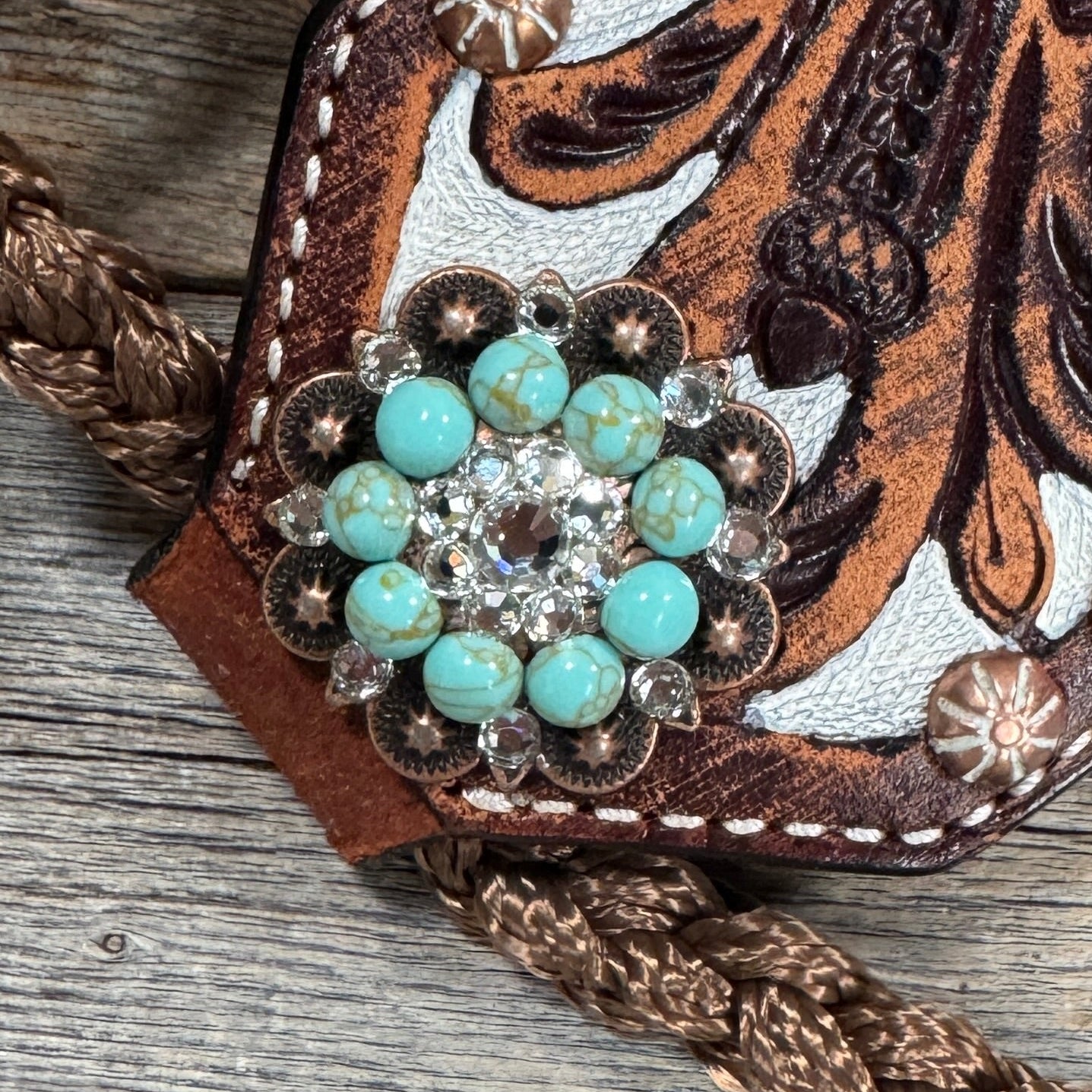Bronc Noseband Mule Tape Halter with Copper Turquoise/Clear Conchos #MT301