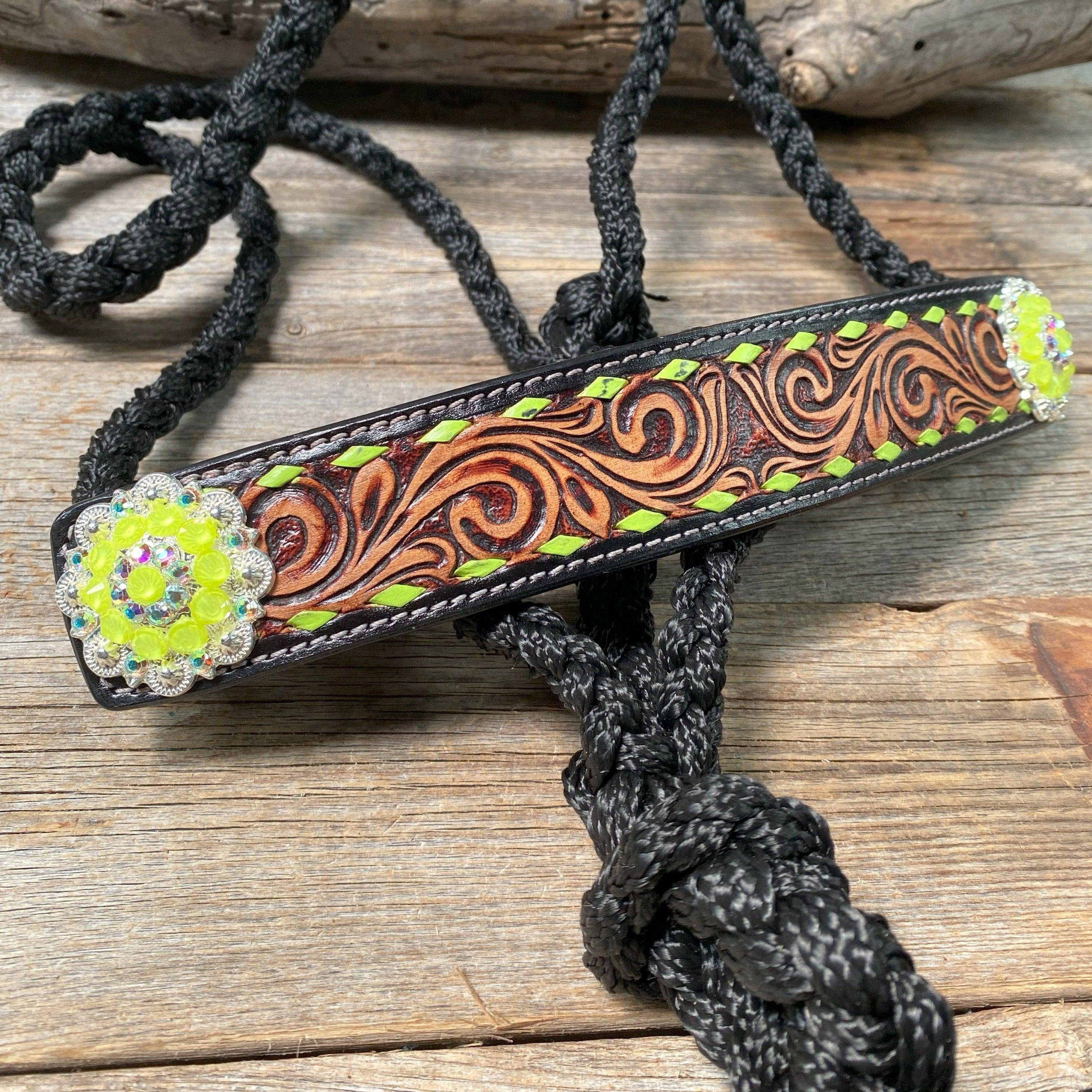 Black Mule Tape Halter - Yellow and Green #MT219 - RODEO DRIVE