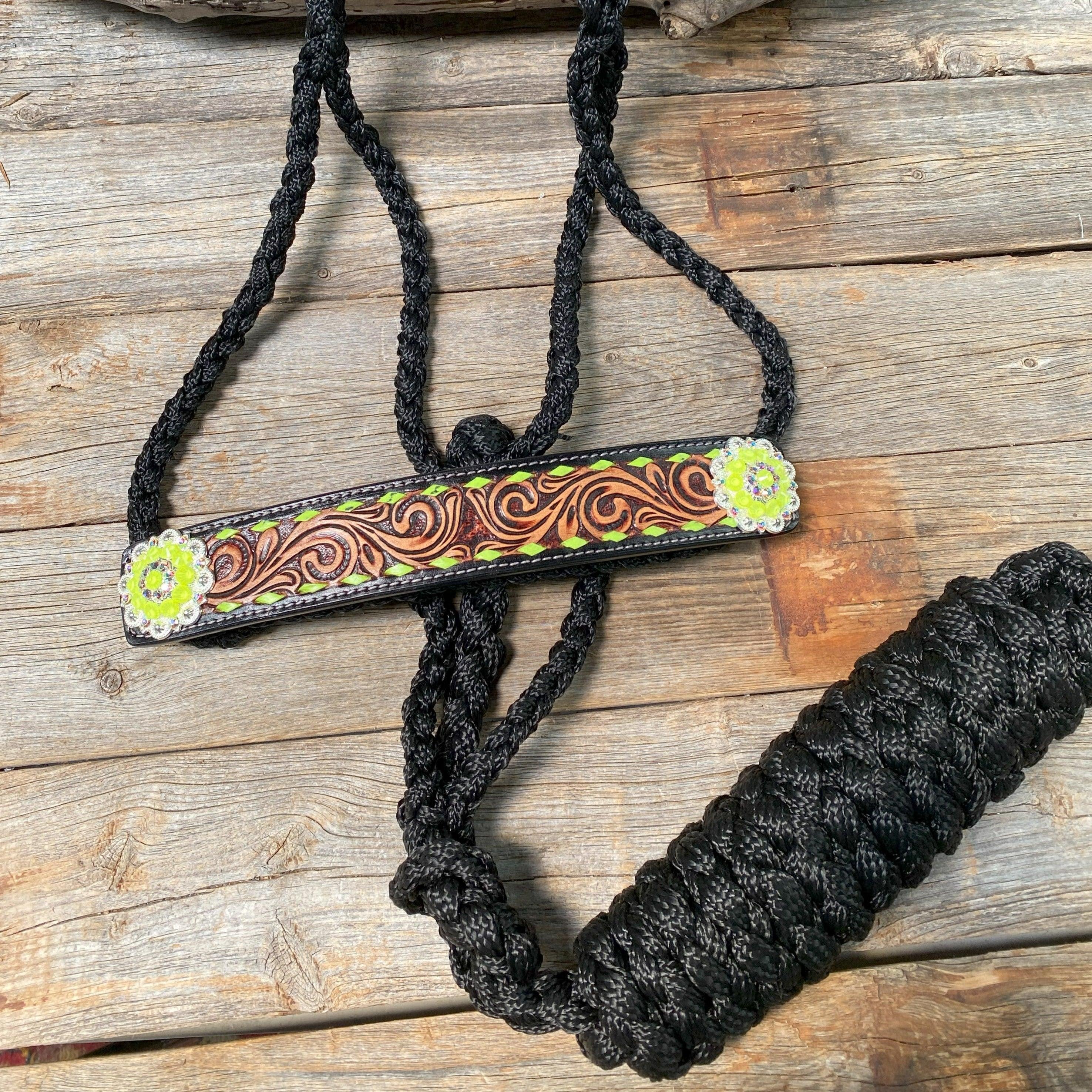 Black Mule Tape Halter - Yellow and Green #MT219 - RODEO DRIVE