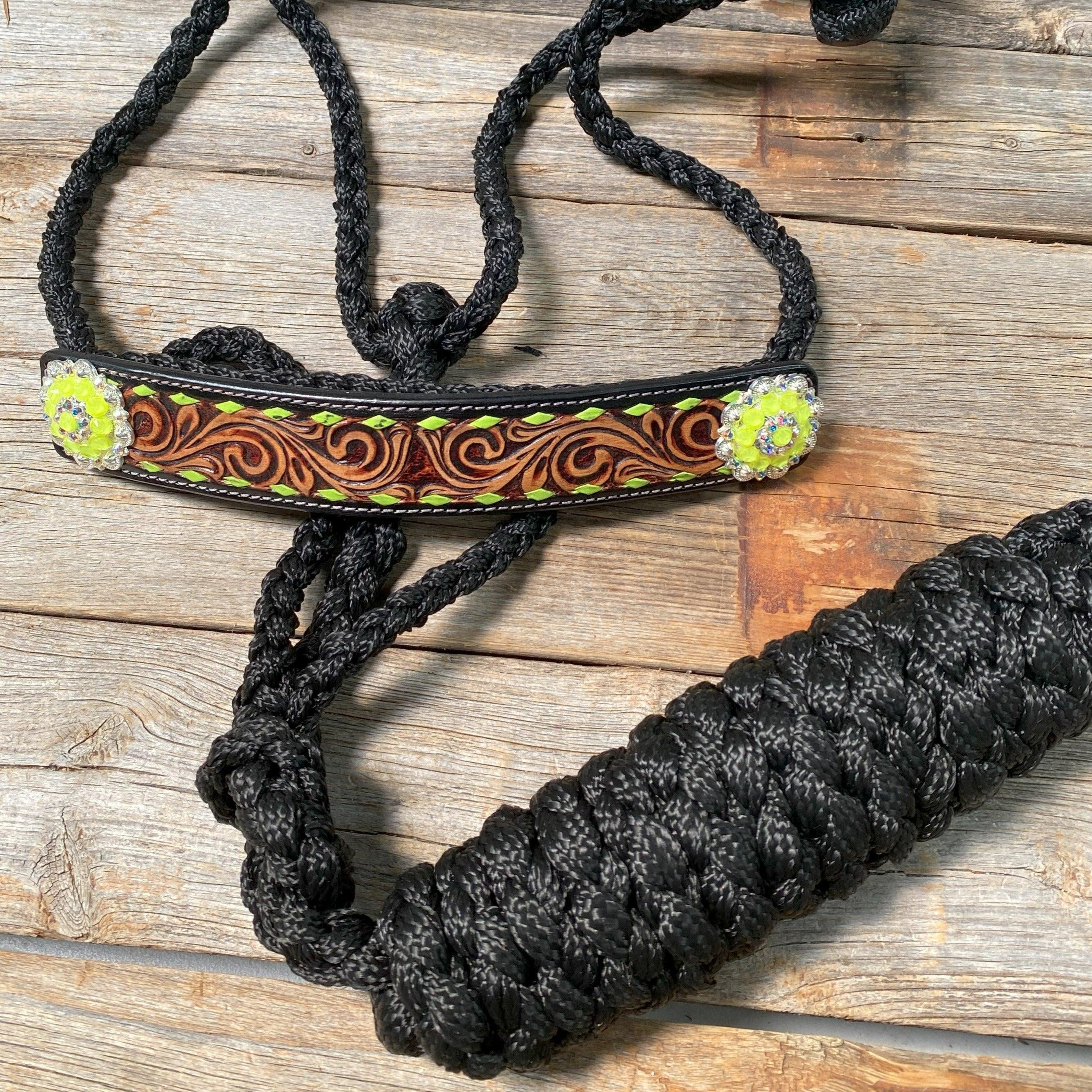 Black Mule Tape Halter - Yellow and Green #MT219 - RODEO DRIVE