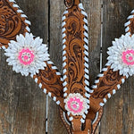 Light Oil Whipstitch Neon and White One Ear/ Breastcollar Tack Set #OEBC561