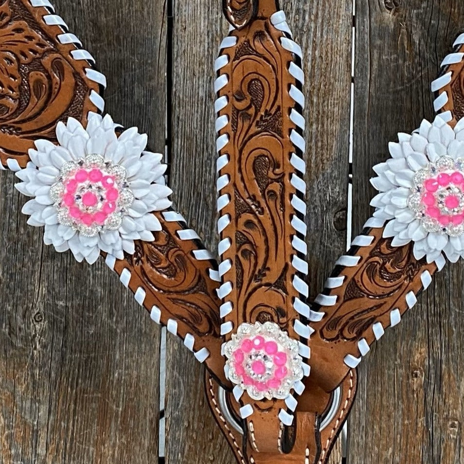 Light Oil Whipstitch Neon and White One Ear/ Breastcollar Tack Set #OEBC561