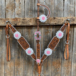 Light Oil Whipstitch Neon and White One Ear/ Breastcollar Tack Set #OEBC561
