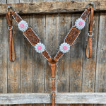 Light Oil Whipstitch Neon and White One Ear/ Breastcollar Tack Set #OEBC561