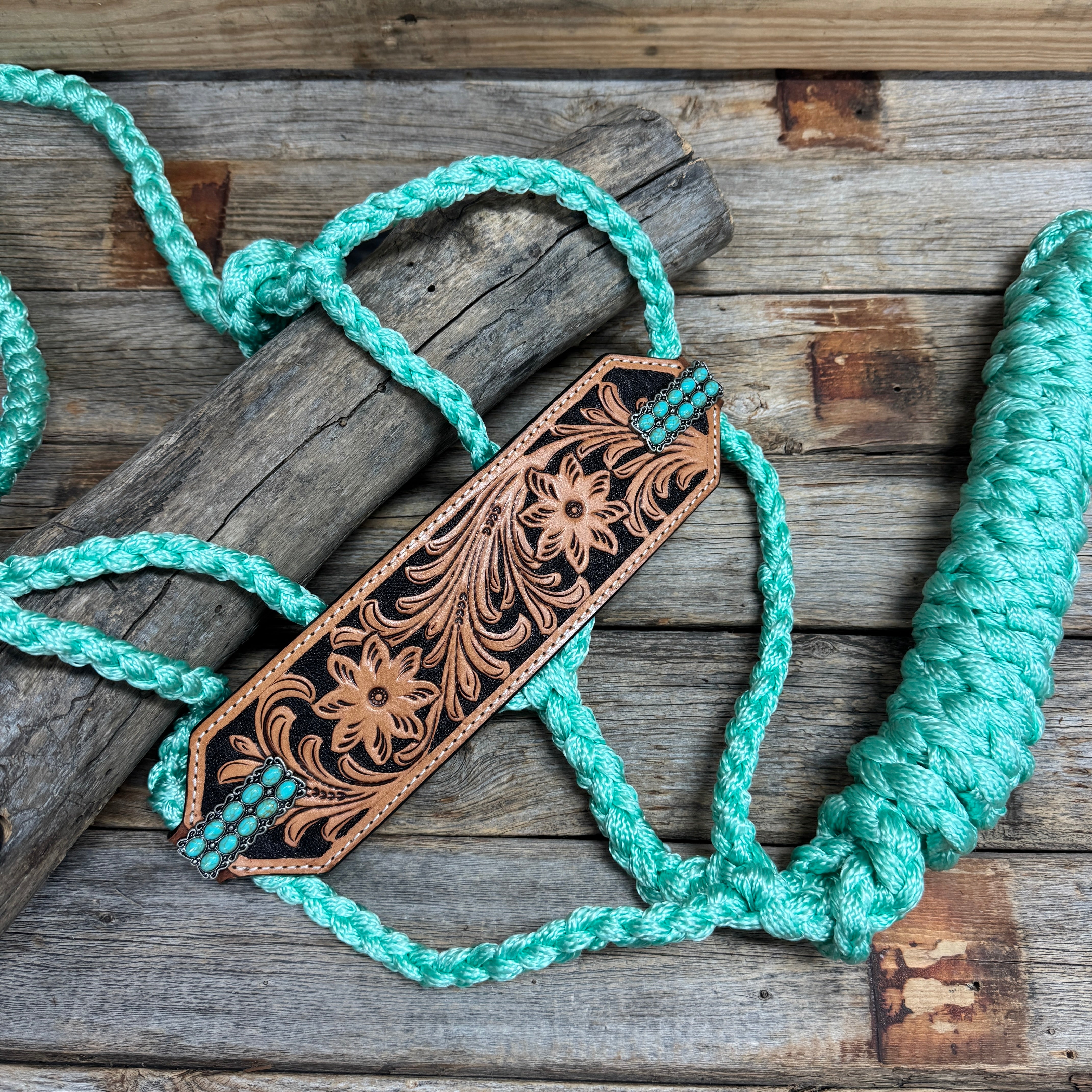 Bronc Noseband Mule Tape Halter with Western Turquoise Conchos #MT303