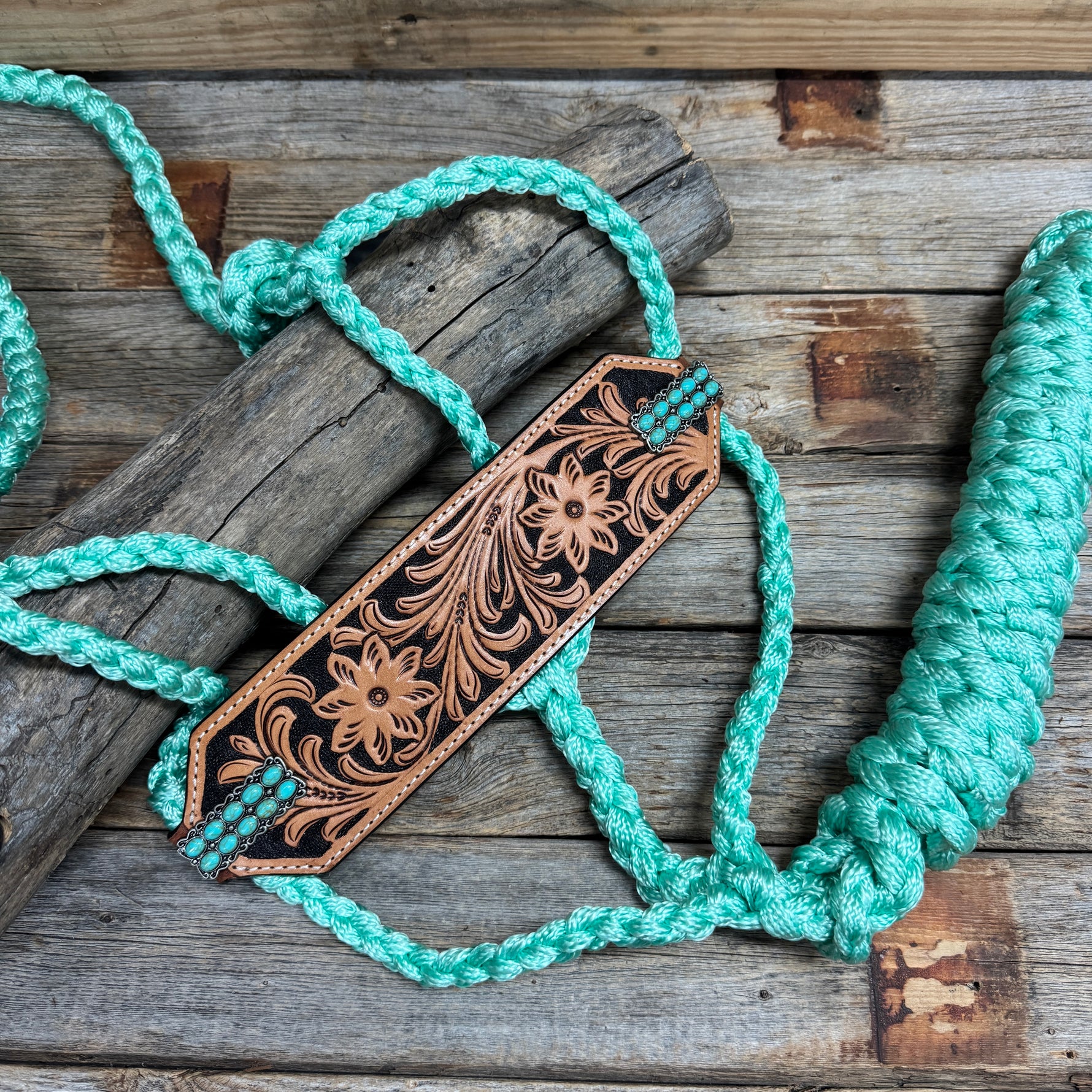 Bronc Noseband Mule Tape Halter with Western Turquoise Conchos #MT303