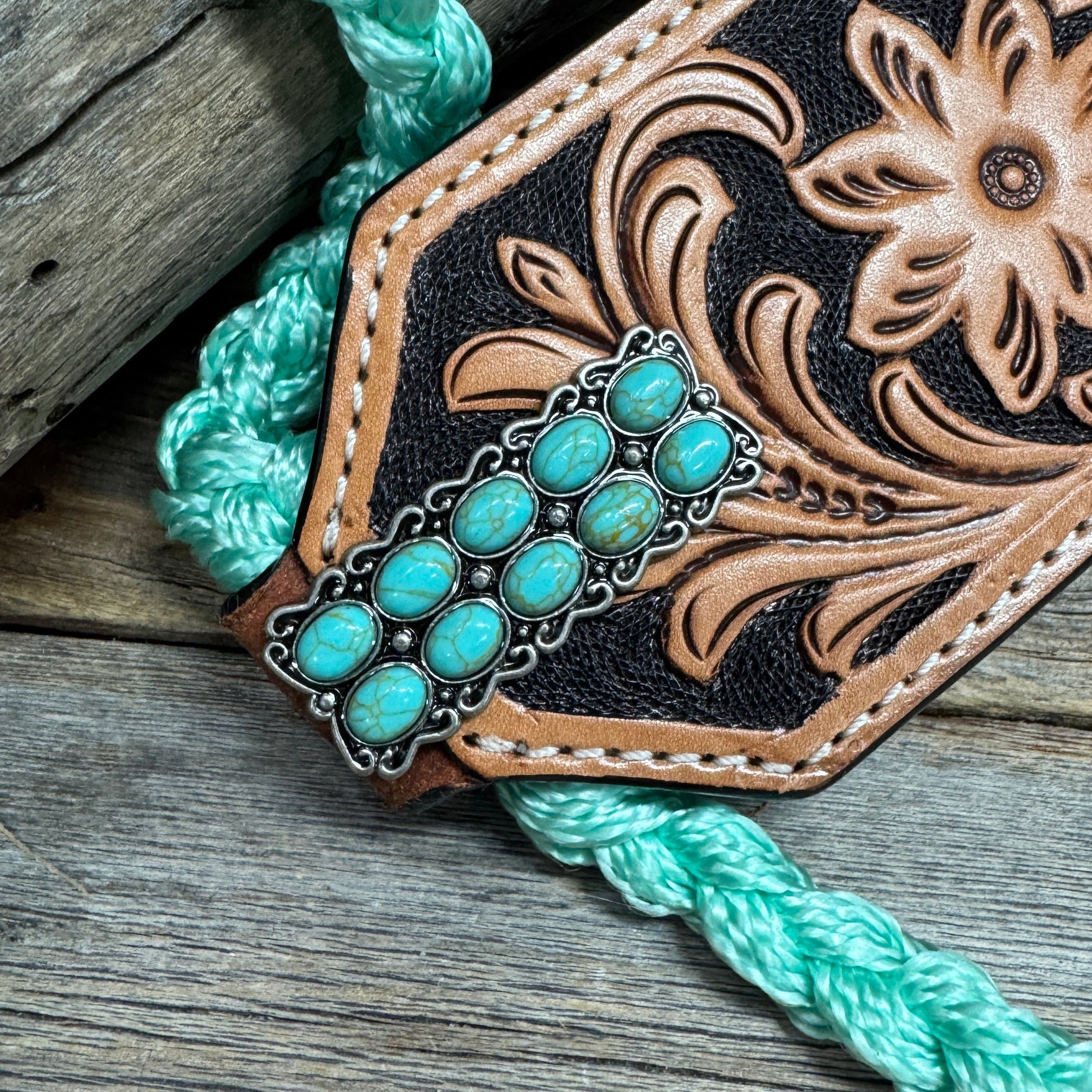 Bronc Noseband Mule Tape Halter with Western Turquoise Conchos #MT303