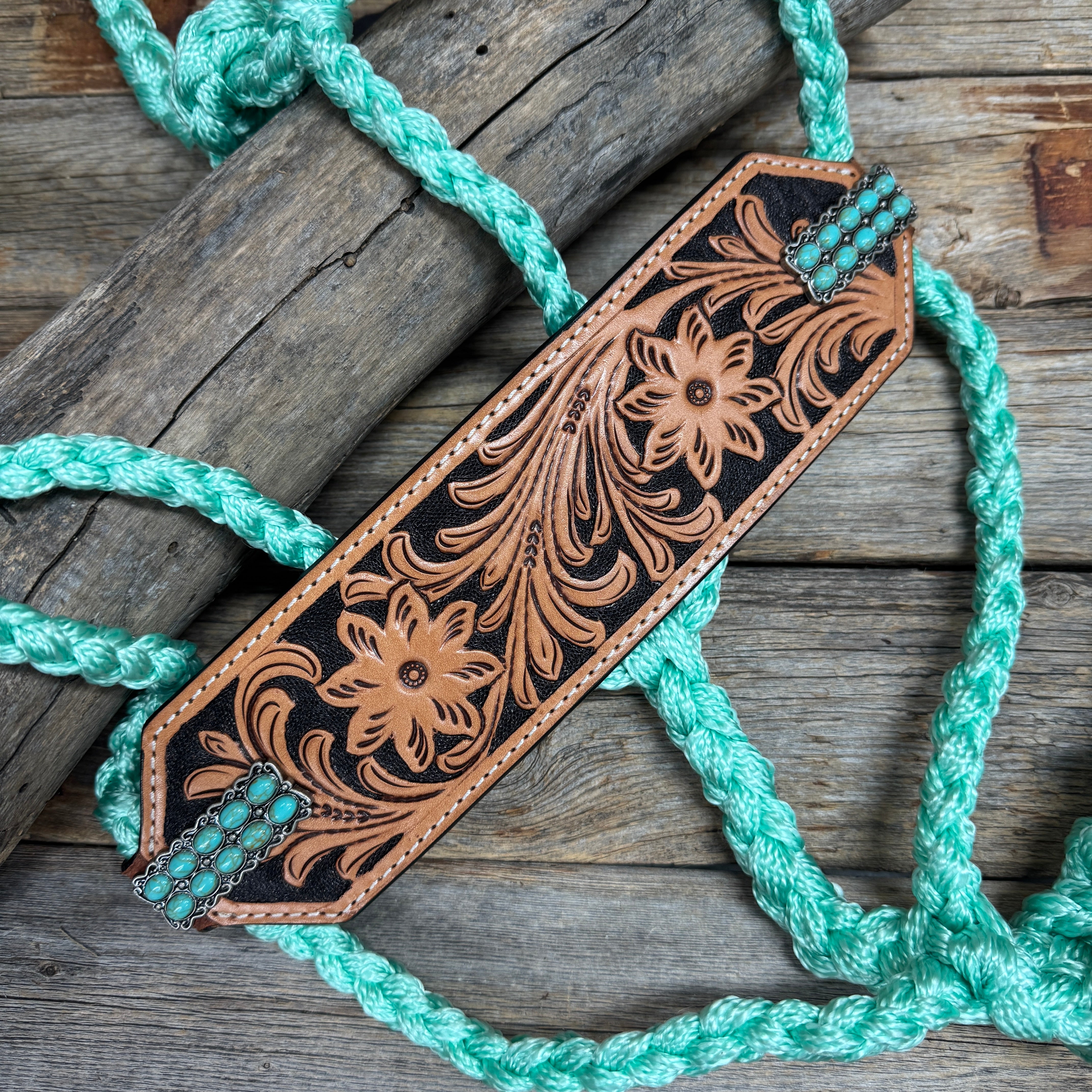 Bronc Noseband Mule Tape Halter with Western Turquoise Conchos #MT303