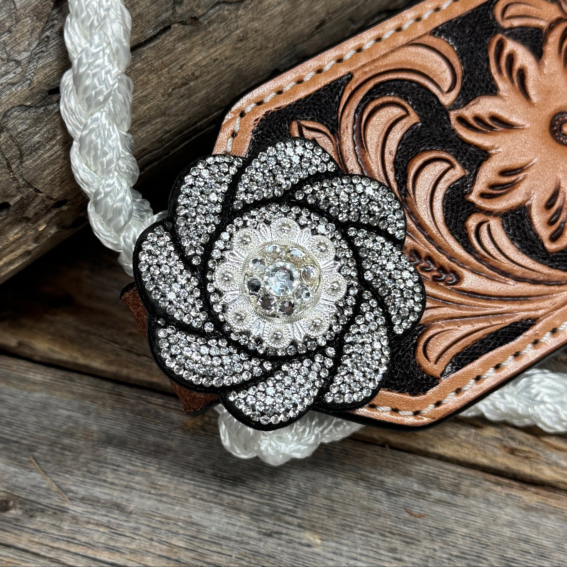 Bronc Noseband Mule Tape Halter with Bright Silver Clear Conchos #MT304