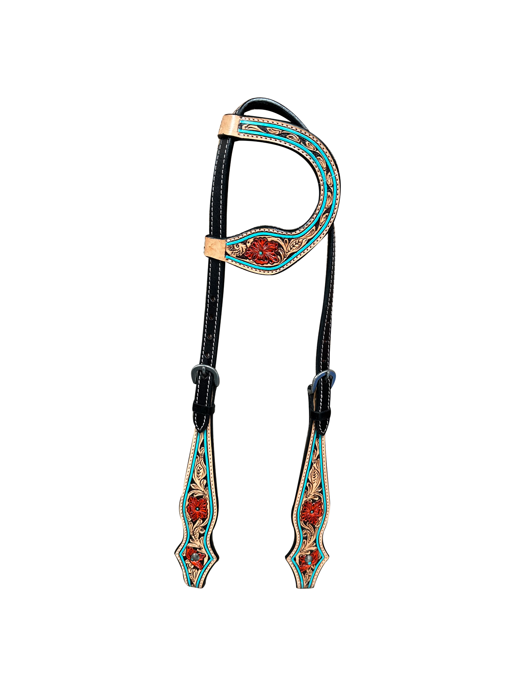 ONE EAR TURQUOISE AND RUST HEADSTALL - RODEO DRIVE