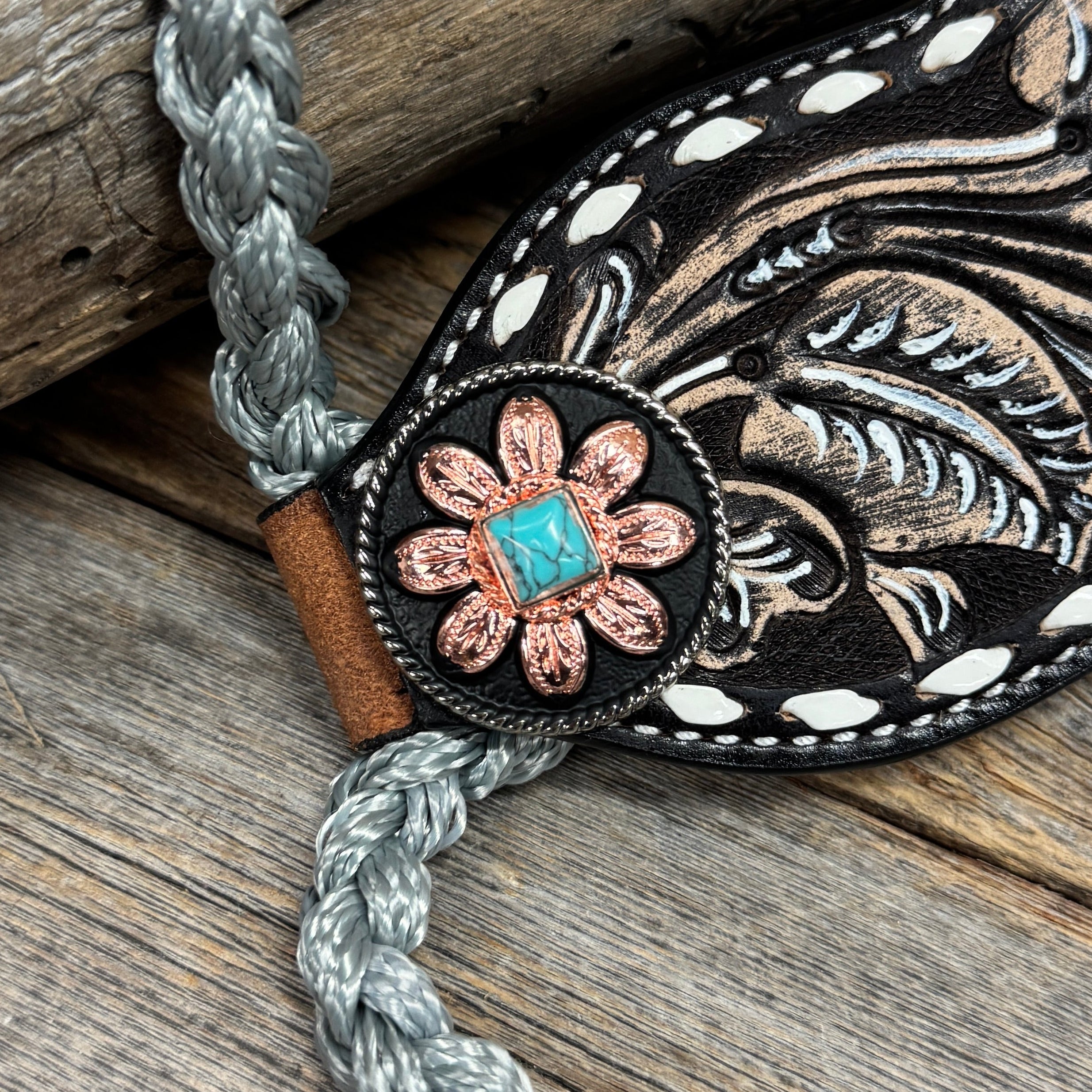 Bronc Noseband Mule Tape Halter with Turquoise Sunflower Western Conchos #MT306