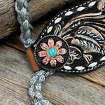 Bronc Noseband Mule Tape Halter with Turquoise Sunflower Western Conchos #MT306