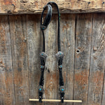 Black Floral Antique Silver Turquoise Browband/One Ear Tack Set #BBBC489