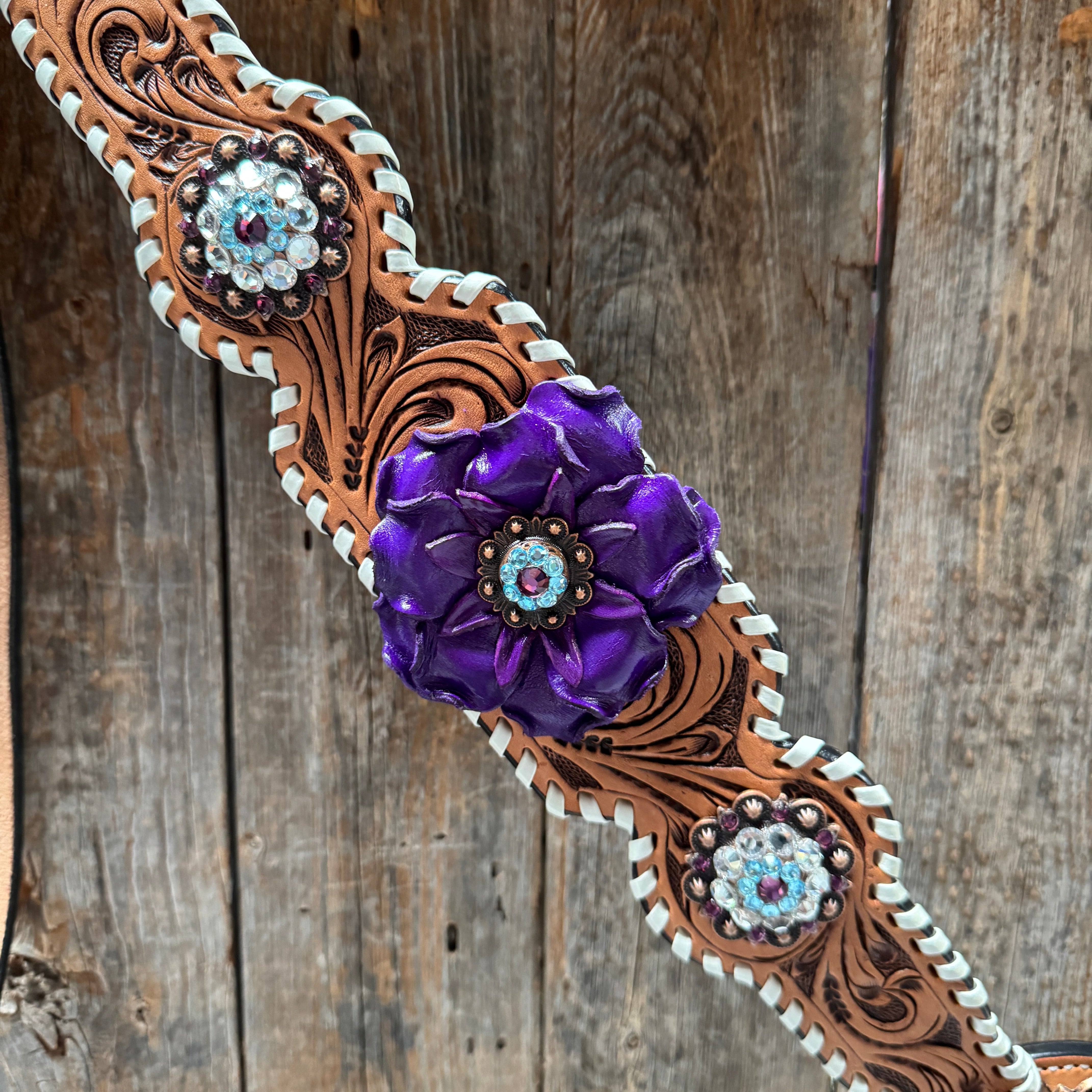 Light Oil Whipstitch Purple Gardenia Browband/One Ear Tack Set #BBBC492