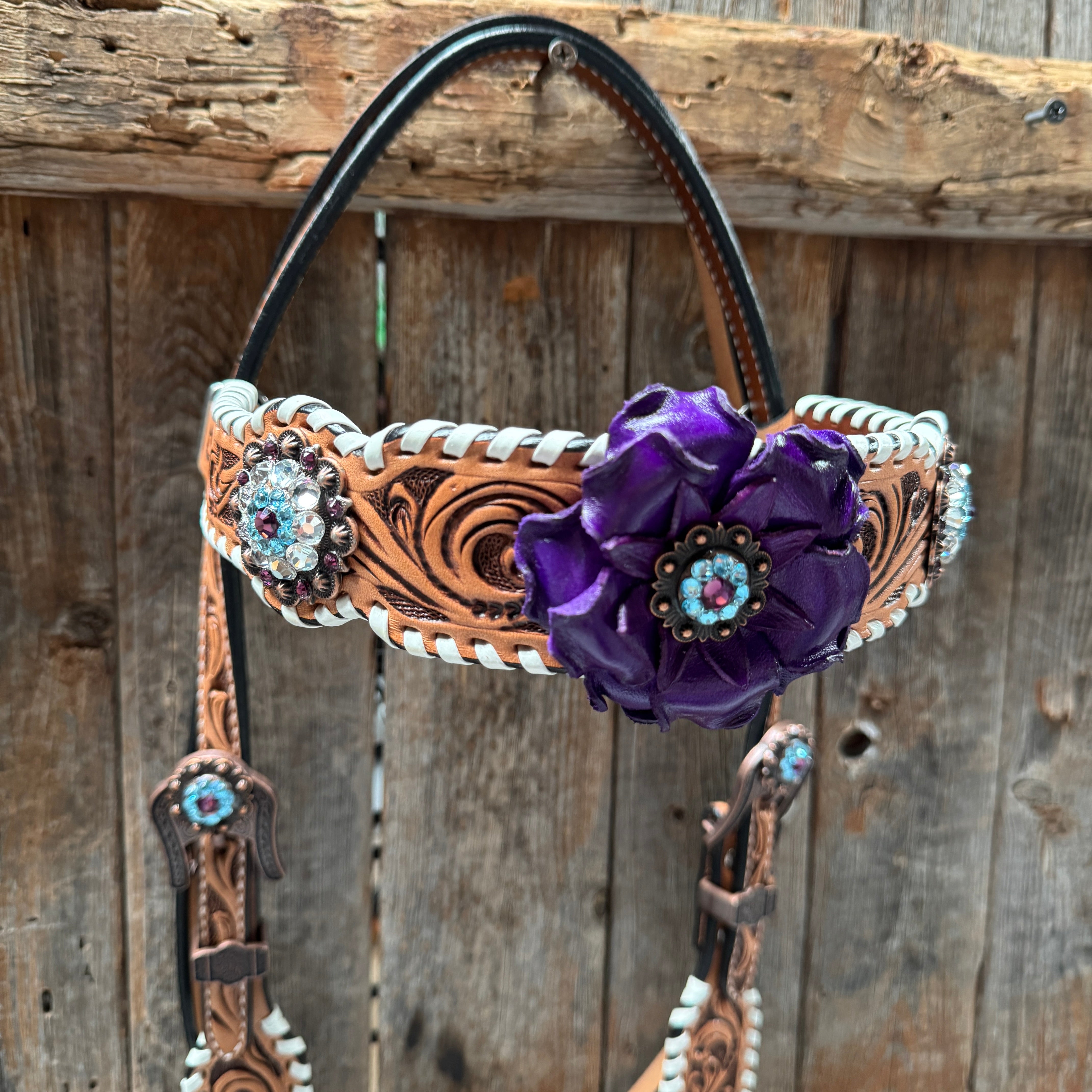 Light Oil Whipstitch Purple Gardenia Browband/One Ear Tack Set #BBBC492