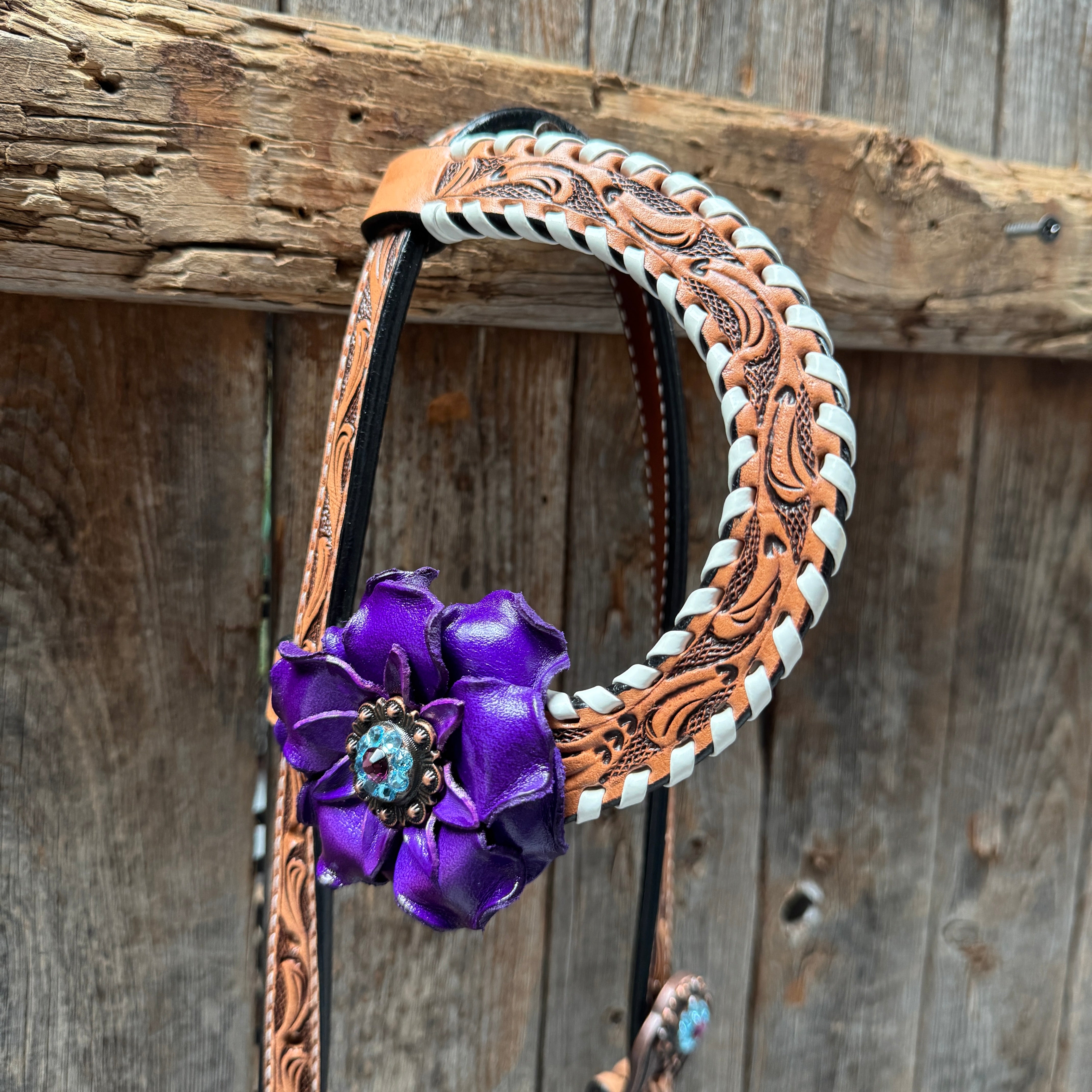 Light Oil Whipstitch Purple Gardenia Browband/One Ear Tack Set #BBBC492