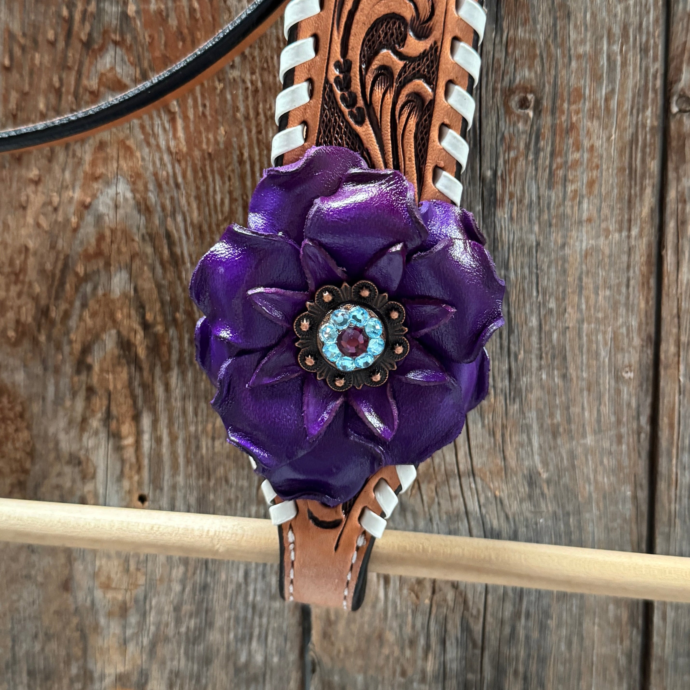Light Oil Whipstitch Purple Gardenia Browband/One Ear Tack Set #BBBC492