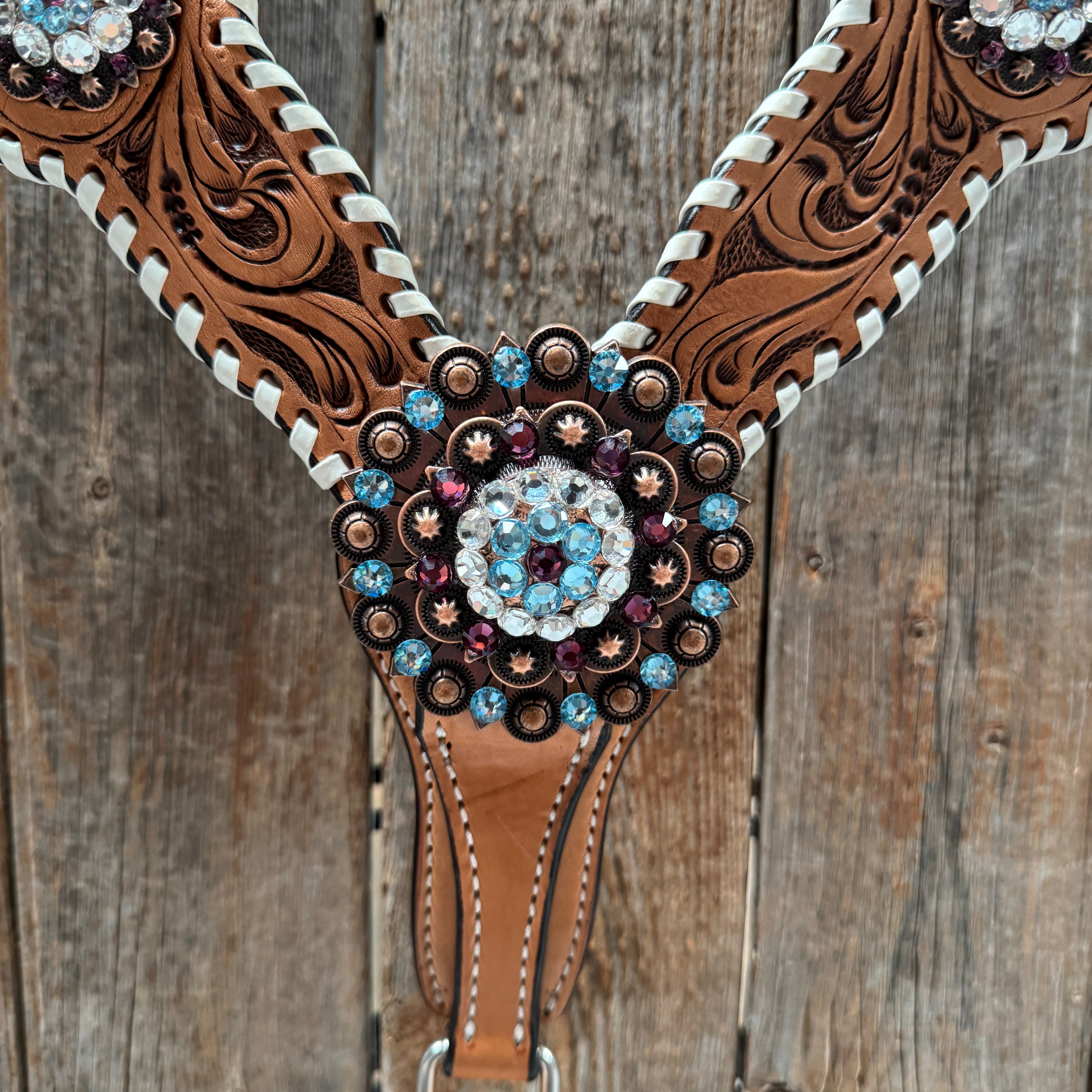 Light Oil Whipstitch Purple Gardenia Browband/One Ear Tack Set #BBBC492