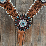 Light Oil Whipstitch Purple Gardenia Browband/One Ear Tack Set #BBBC492