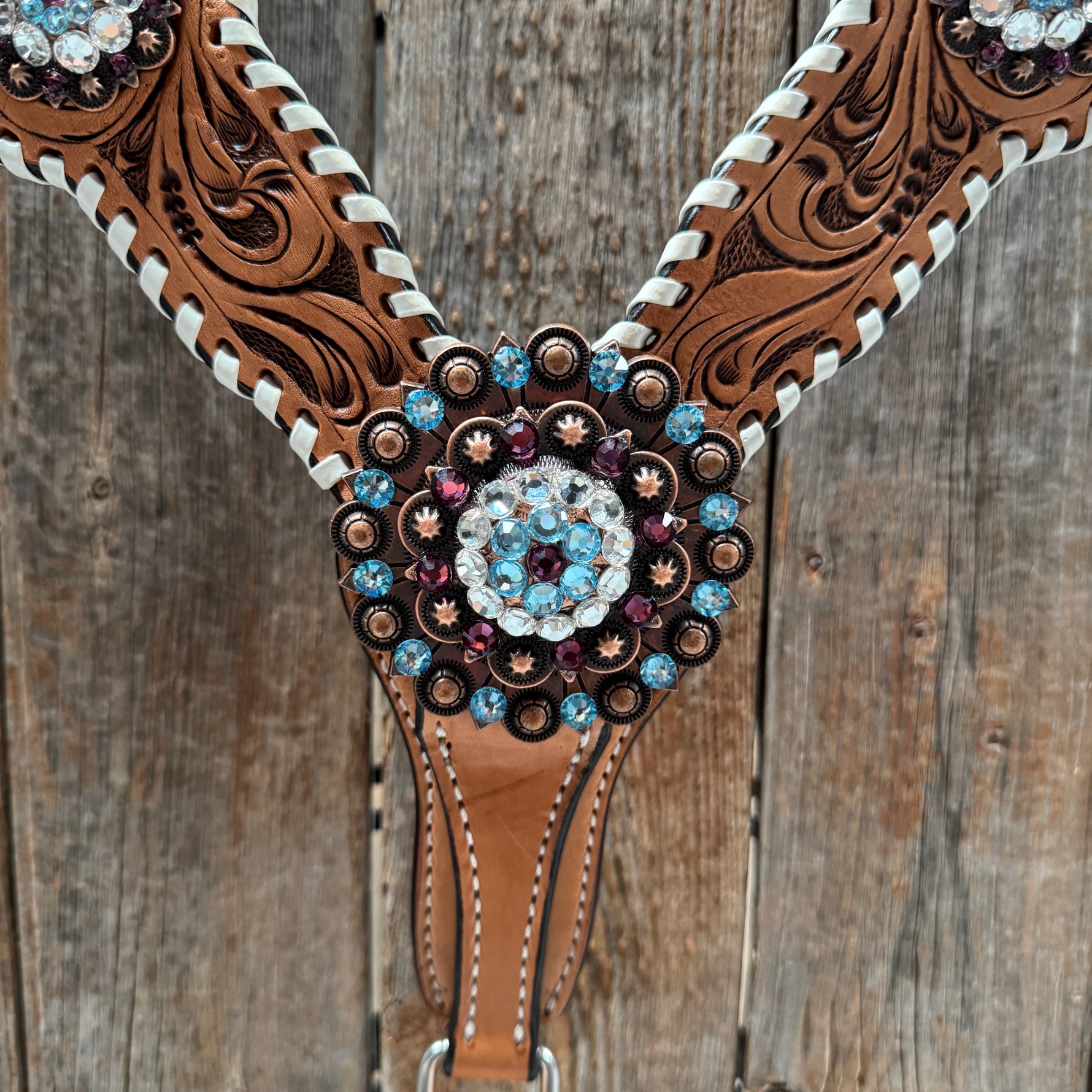 Light Oil Whipstitch Purple Gardenia Browband/One Ear Tack Set #BBBC492
