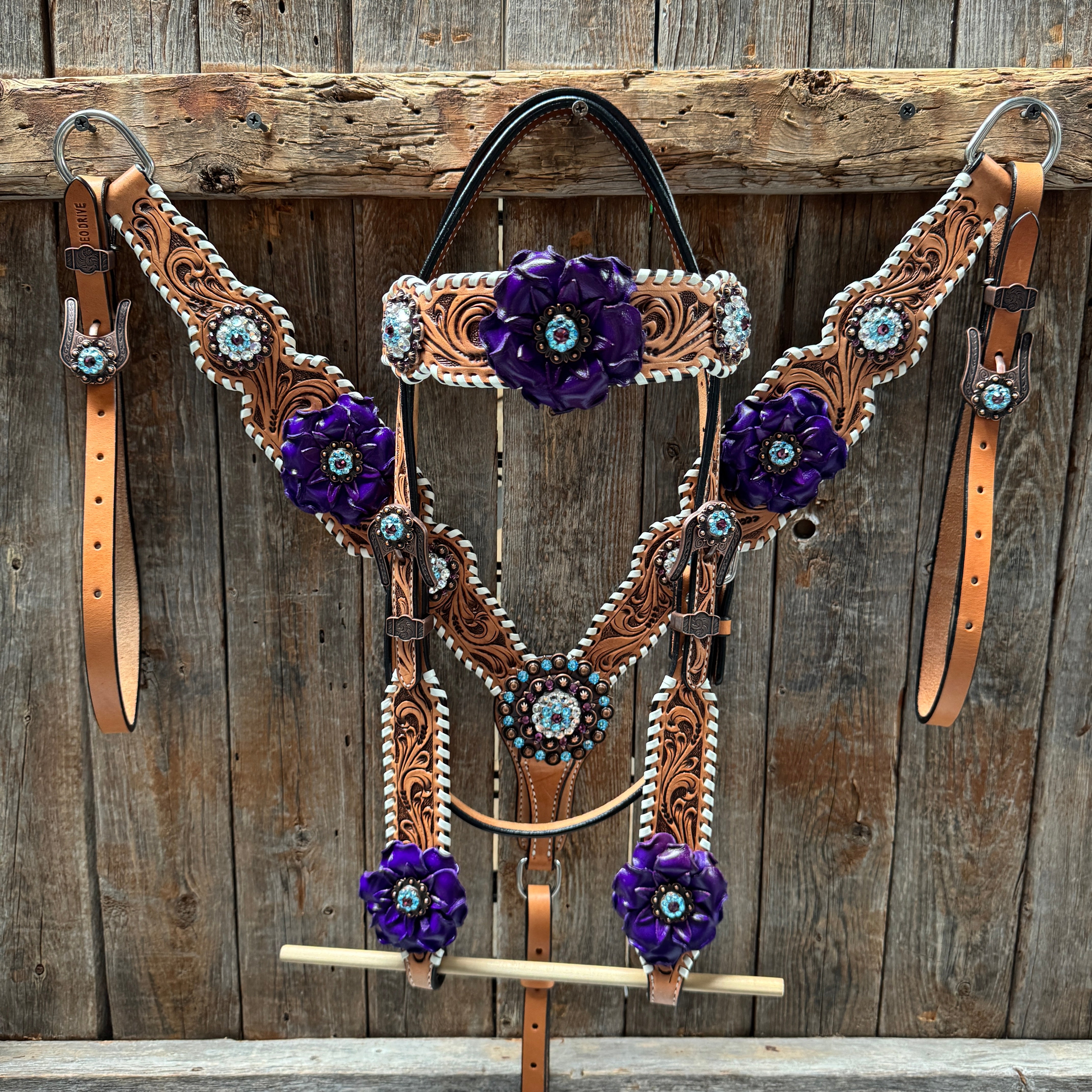 Light Oil Whipstitch Purple Gardenia Browband/One Ear Tack Set #BBBC492