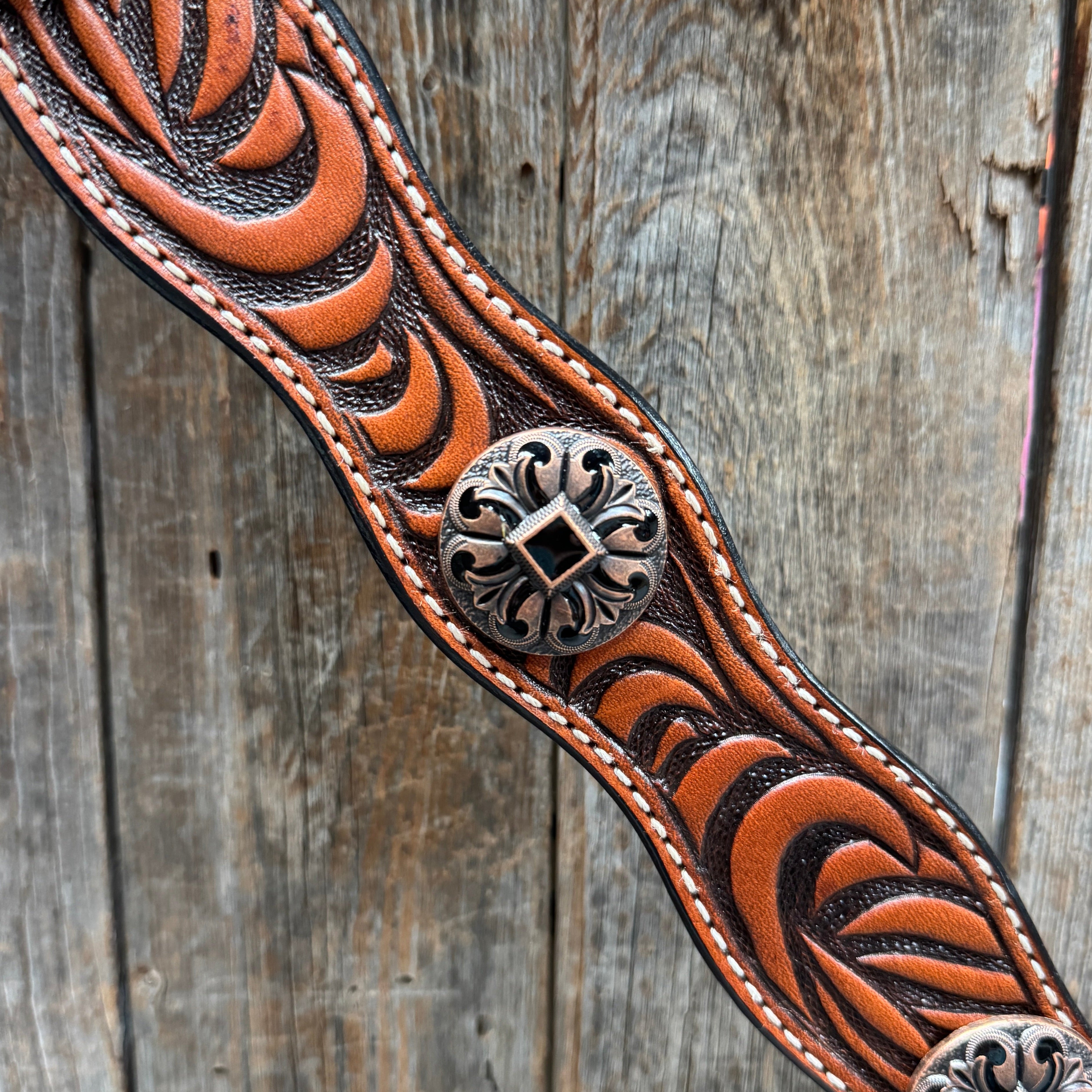 Zebra and Copper Fleur De Lis Browband/One Ear Tack Set #BBBC494