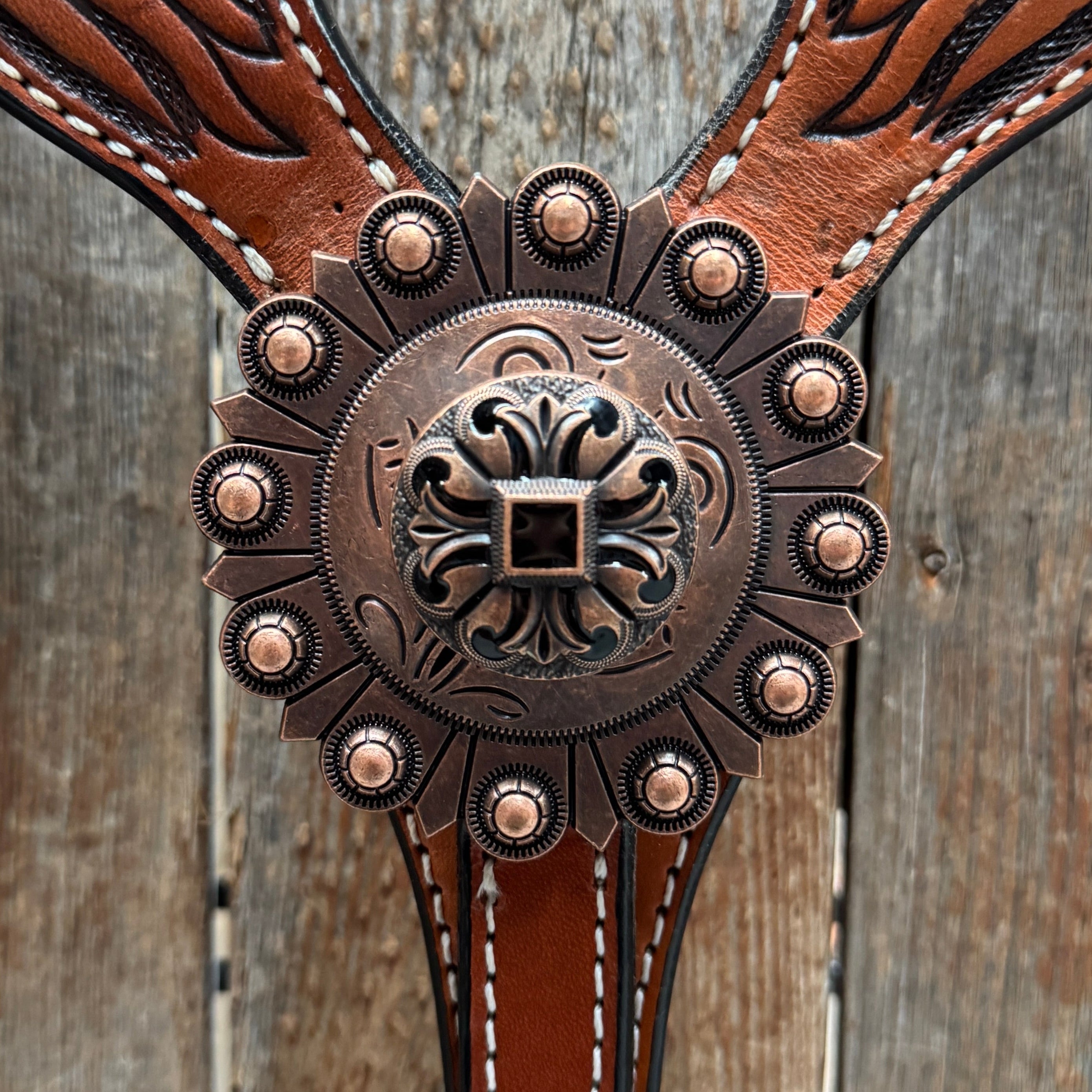 Zebra and Copper Fleur De Lis Browband/One Ear Tack Set #BBBC494