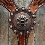 Zebra and Copper Fleur De Lis Browband/One Ear Tack Set #BBBC494