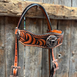 Zebra and Copper Fleur De Lis Browband/One Ear Tack Set #BBBC494