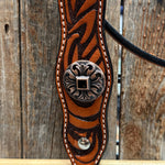 Zebra and Copper Fleur De Lis Browband/One Ear Tack Set #BBBC494
