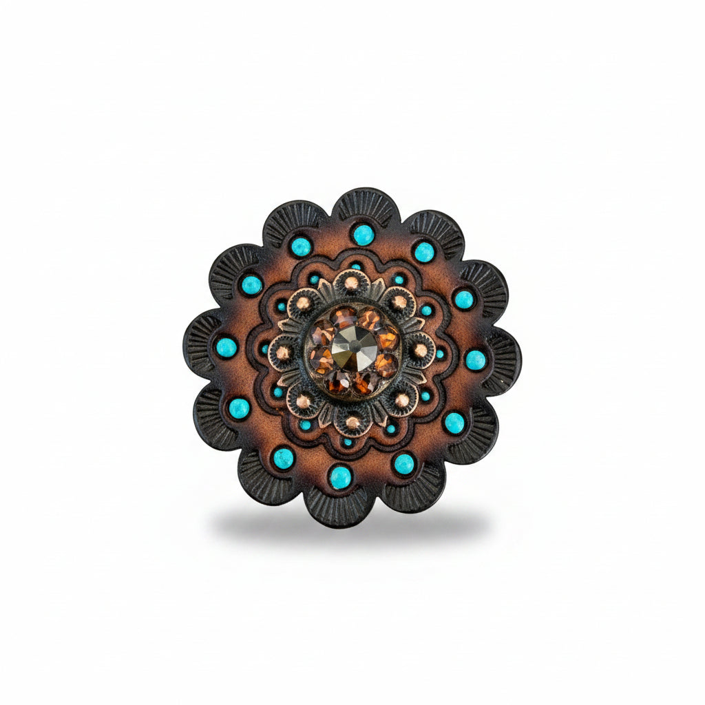 Copper Jet - Champagne - Topaz Crystal Conchos | Sizes 1"- 3" | Buckles | Saddle Set | Leather Rosettes | Slide