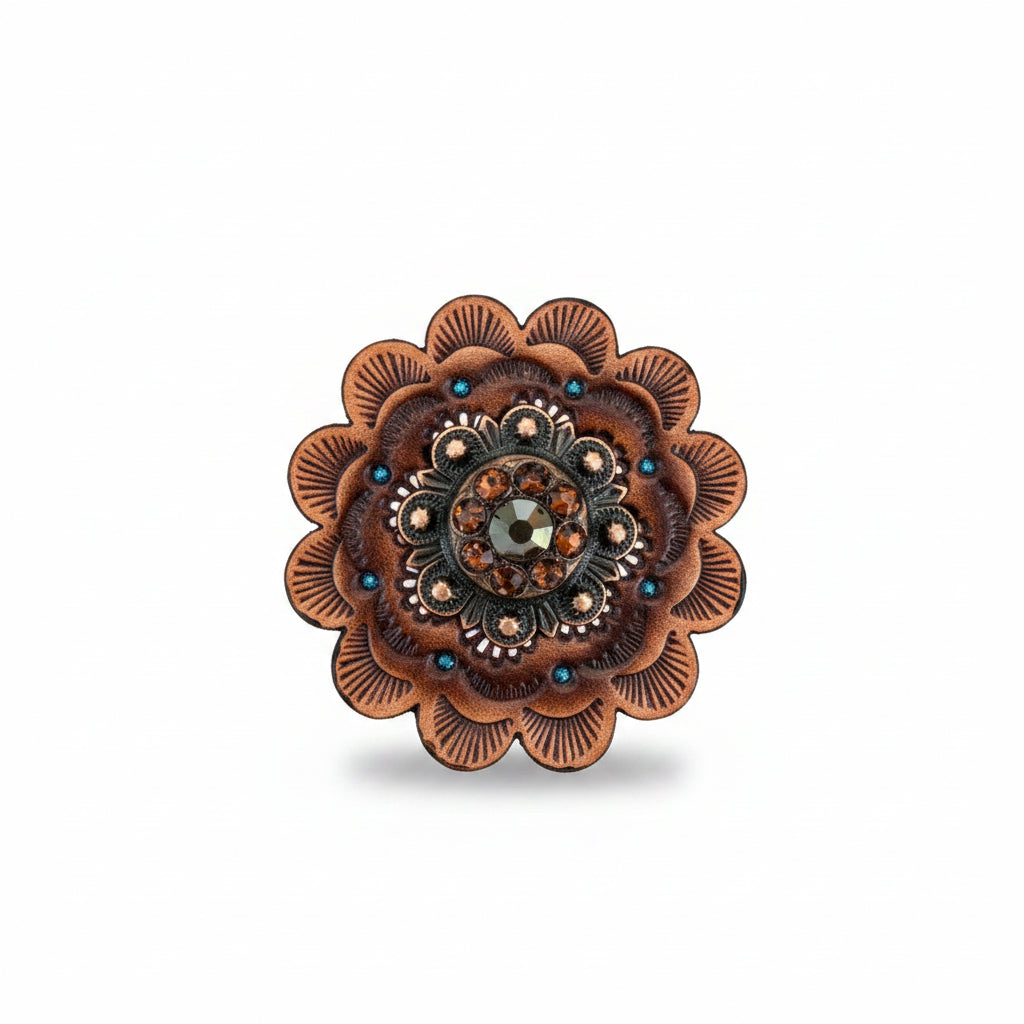 Copper Jet - Champagne - Topaz Crystal Conchos | Sizes 1"- 3" | Buckles | Saddle Set | Leather Rosettes | Slide