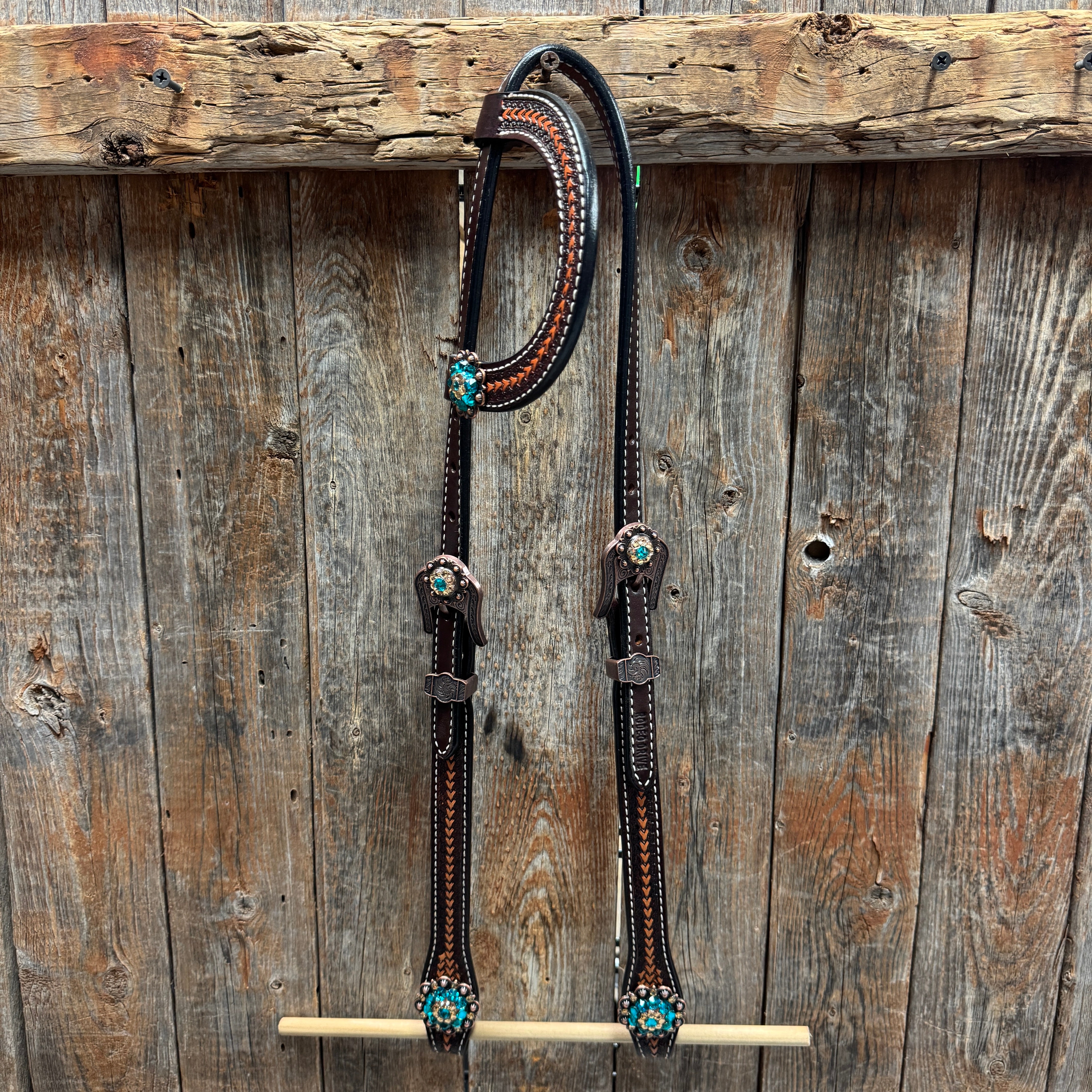 Foxtail Teal/Champagne Browband, One Ear & Breastcollar Tack Set #BBBC493