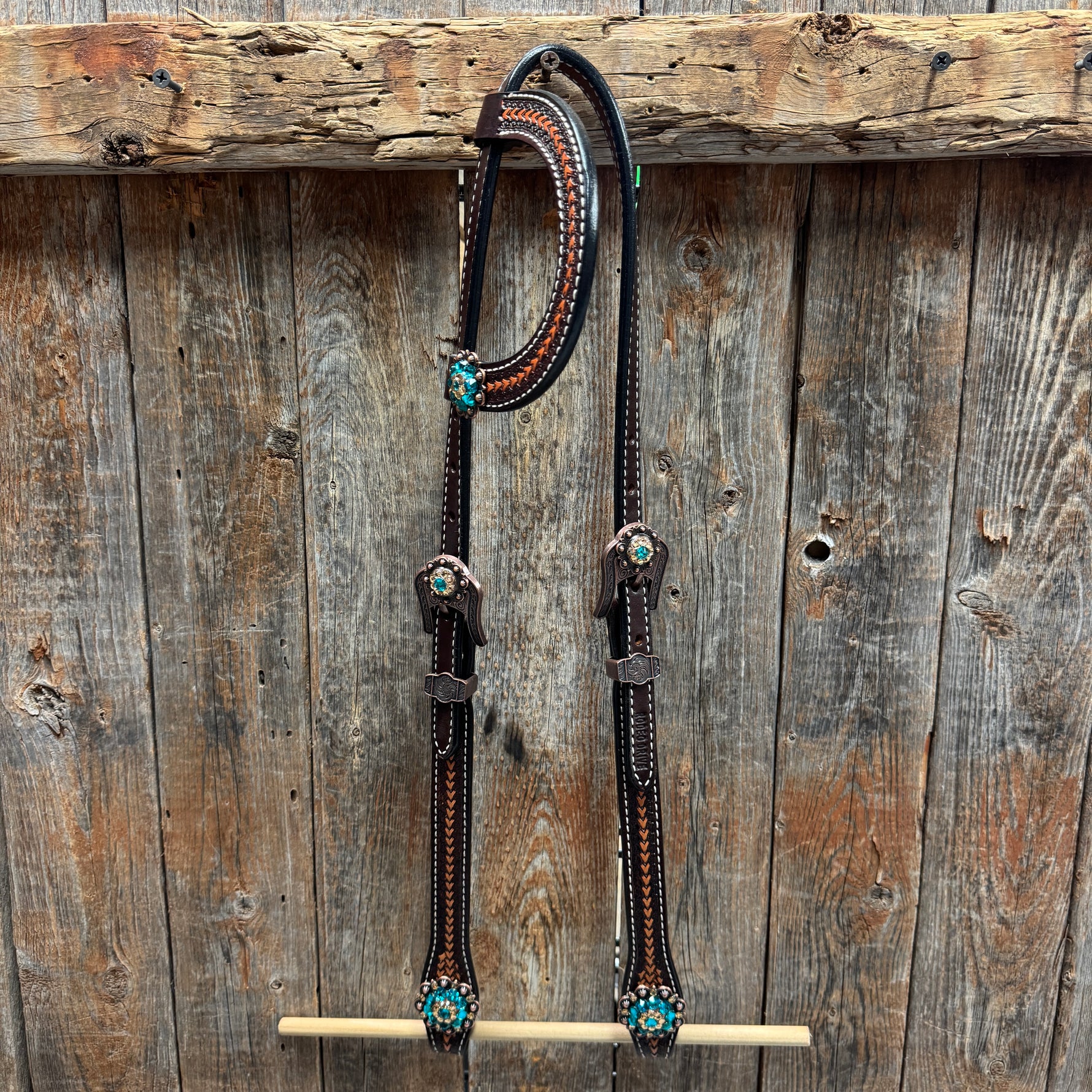 Foxtail Teal/Champagne Browband, One Ear & Breastcollar Tack Set #BBBC493