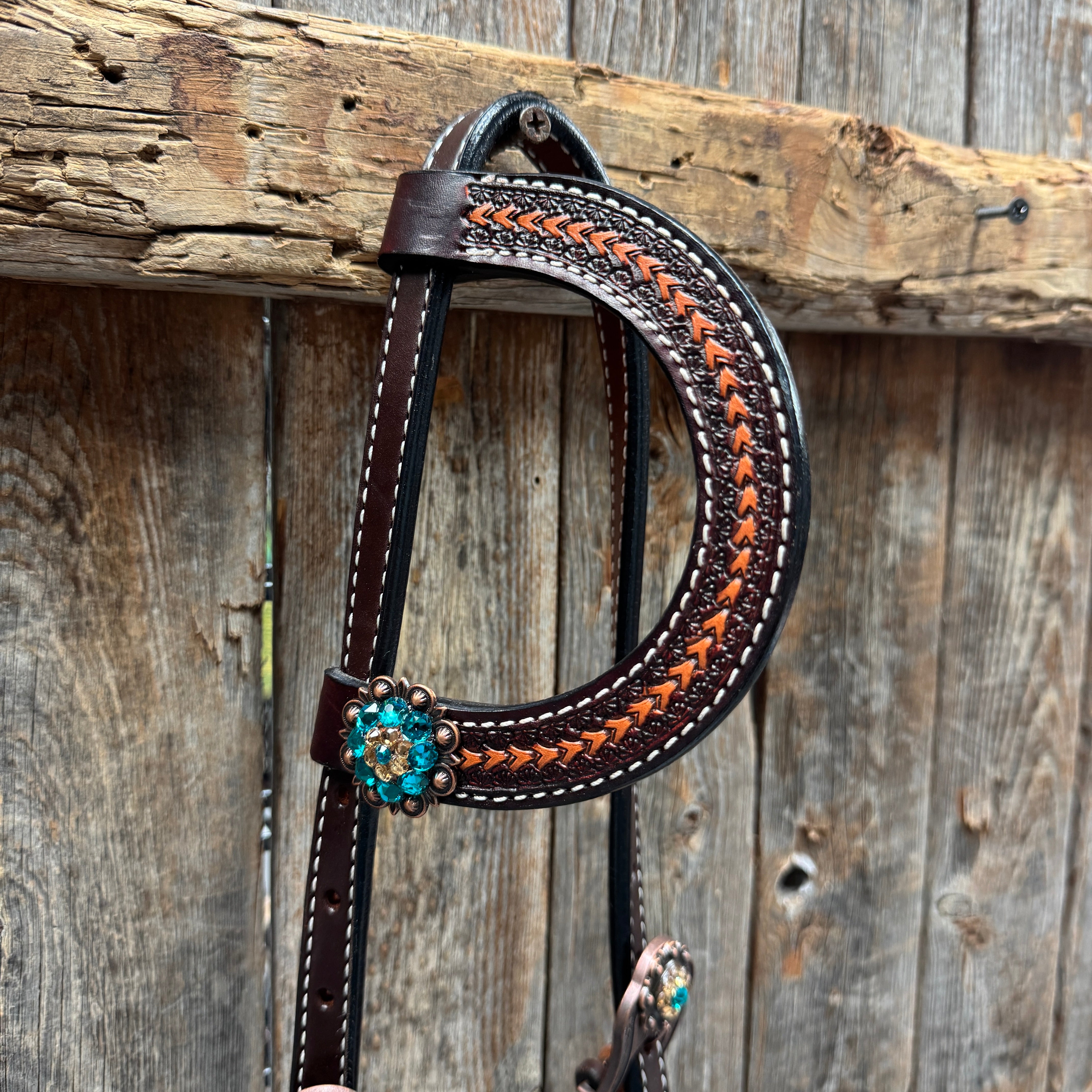 Foxtail Teal/Champagne Browband, One Ear & Breastcollar Tack Set #BBBC493
